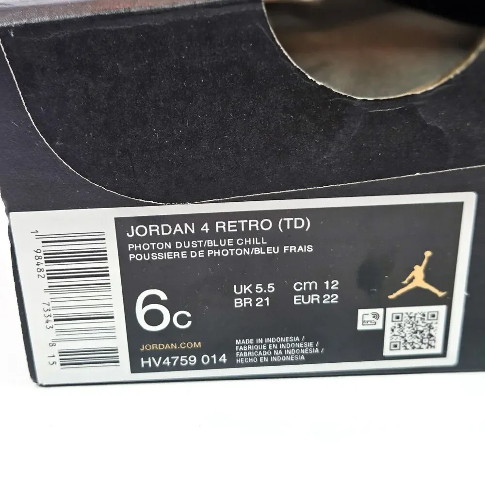 Nike Air Jordan 4 Retro TD Photon Dust Blue Chill Toddler 6C HV4759-014